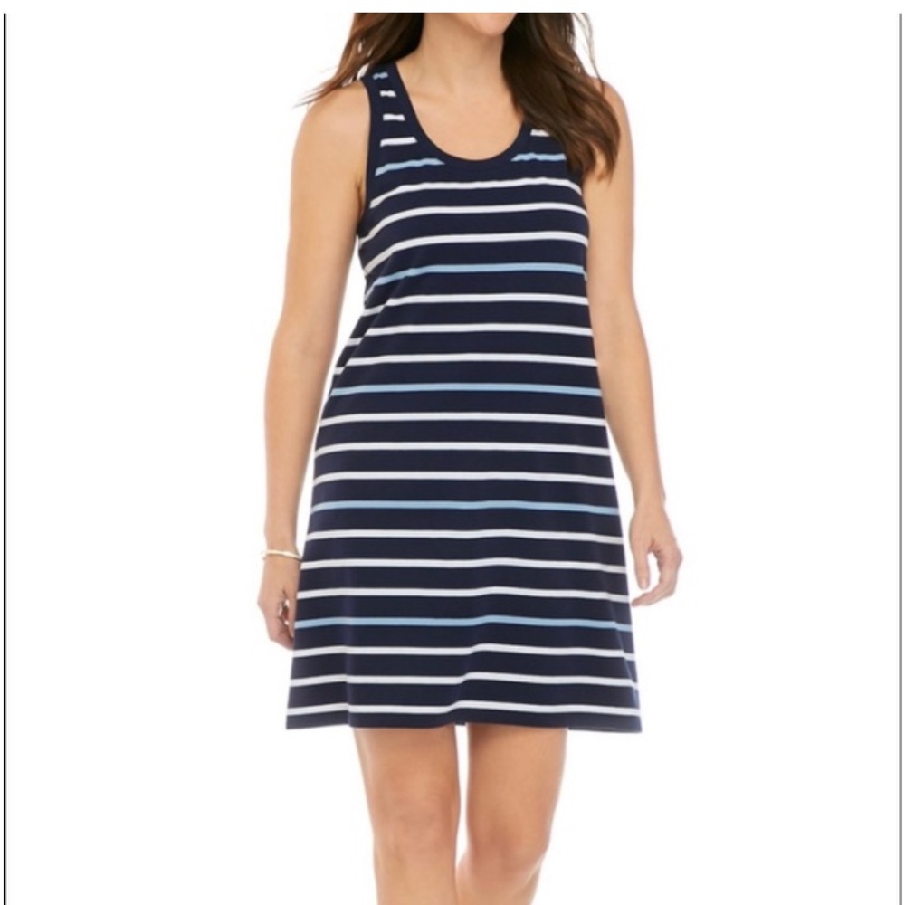Crown & Ivy Blue and White Striped Sleeveless Cotton Tank Dress Size Medium